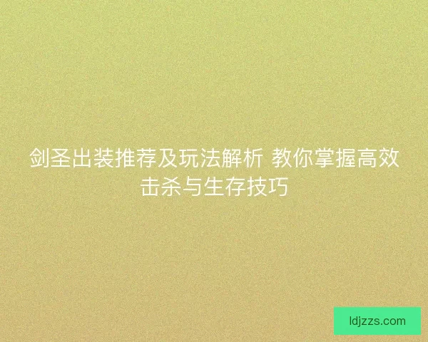 剑圣出装推荐及玩法解析 教你掌握高效击杀与生存技巧