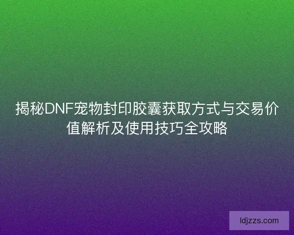 揭秘DNF宠物封印胶囊获取方式与交易价值解析及使用技巧全攻略