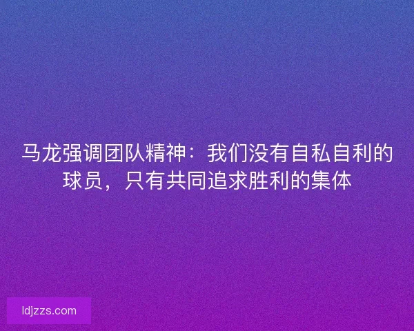马龙强调团队精神：我们没有自私自利的球员，只有共同追求胜利的集体